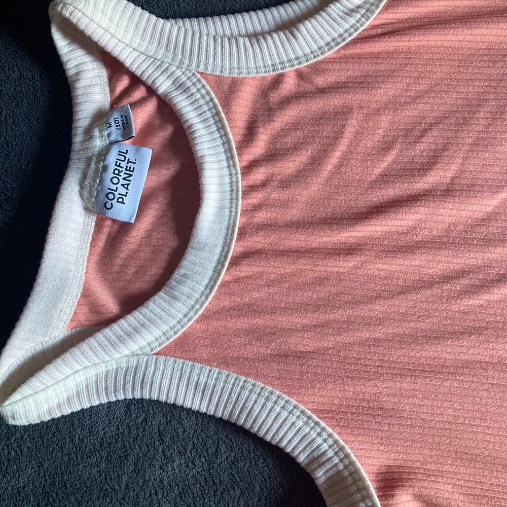 Colorful Planet Coral Ribbed Dress with White Trim - Picture 3 of 5